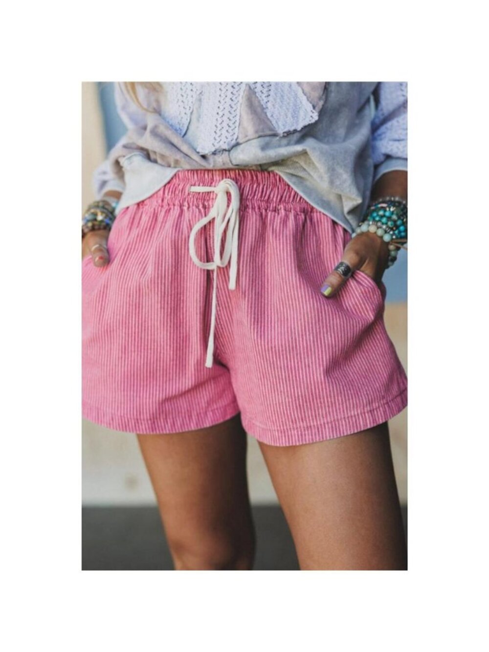 Striped Elastic Waist Casual Shorts